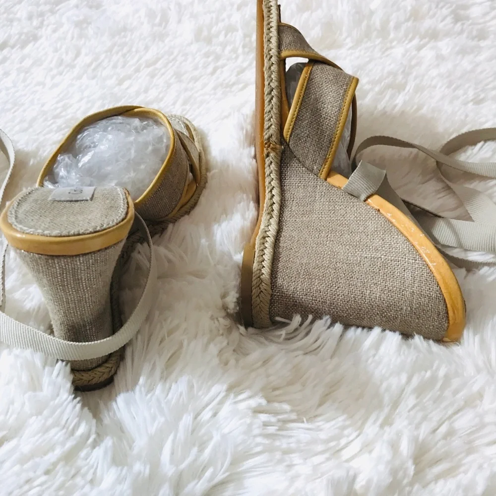 Calvin Klein Sandals Wrap Gladiator Wedge Platform Espadrille Tan Sz 6.5 Boho